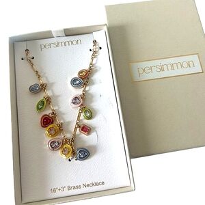 🌈🔹️Persimmon🔹️  colorful pastel gold charm glass stone 16" brass necklace
